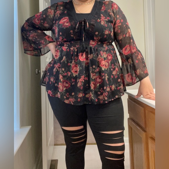 NWOT Torrid Babydoll Crochet Detail Lace-Up Blouse - Picture 12 of 16